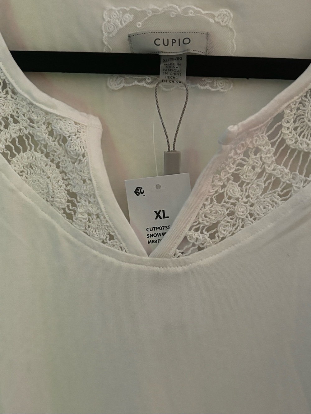 XL NWT Cupio White Lace Yoke Short Sleeve Top - Picture 2 of 5